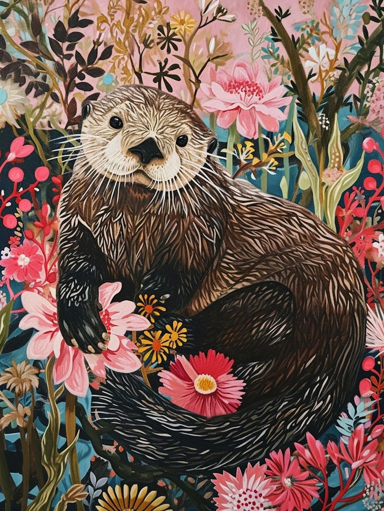 Floral Animal Painting Sea Otter 1