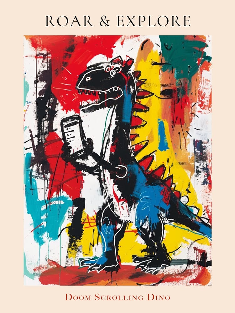 Abstract Graffiti Style Dinosaur On A Smart Phone 2 Poster