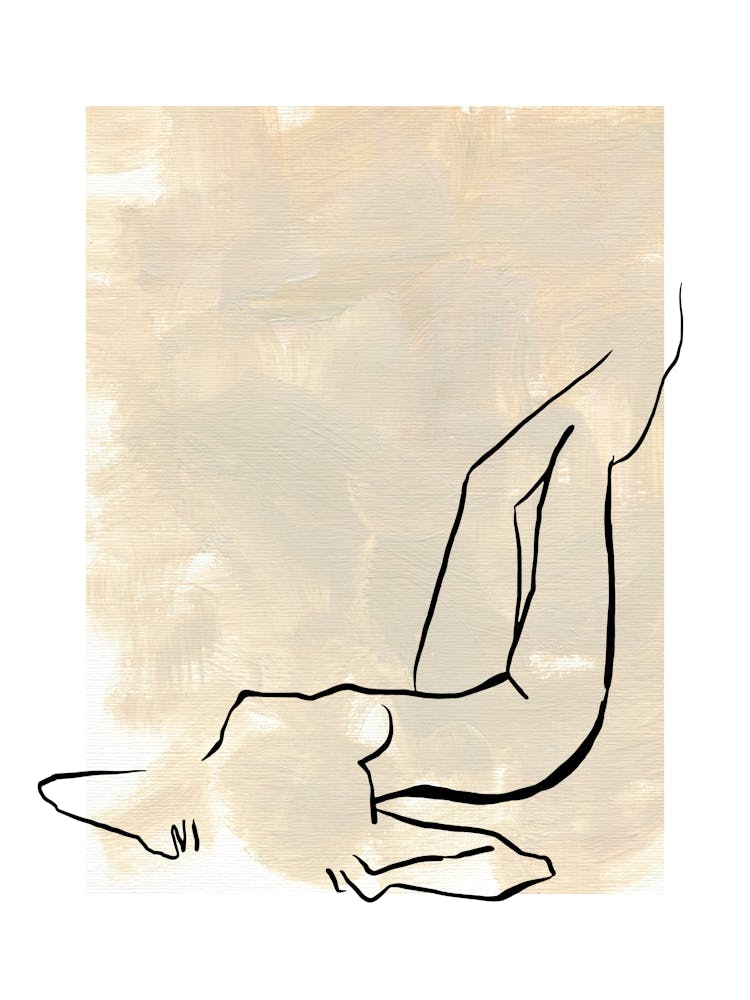 Abstract Neutral Watercolor Line Drawing Painting