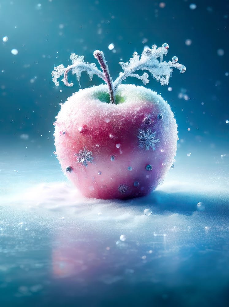 A Red Apple with the reflection on the semi gloss, winter theme