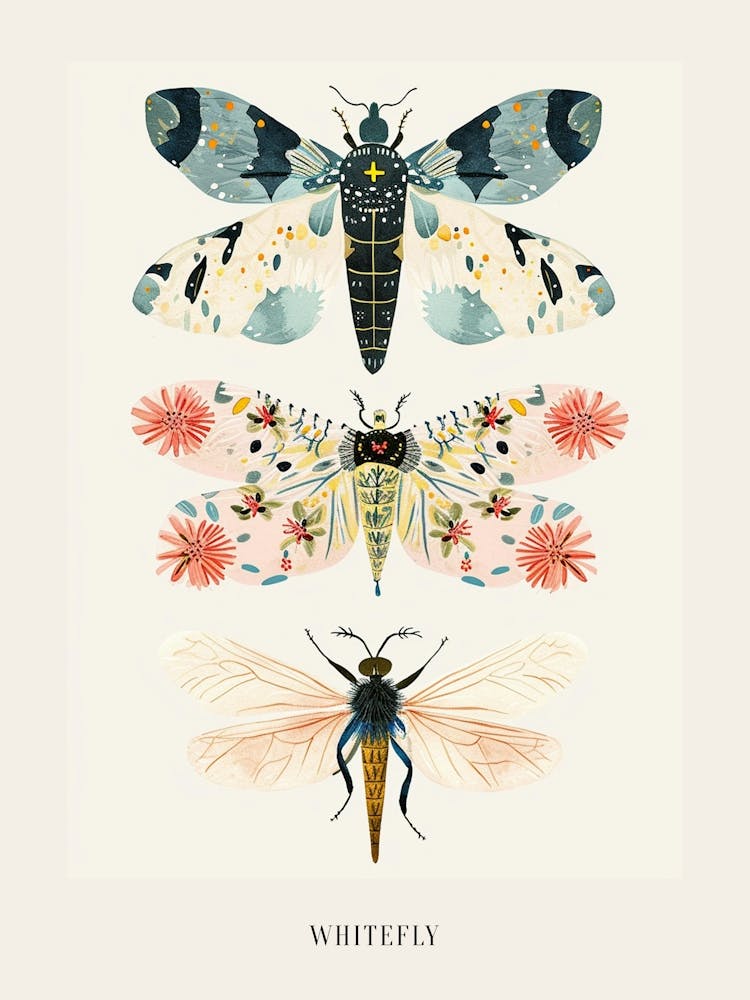 Colourful Insect Illustration Whitefly 2 Poster