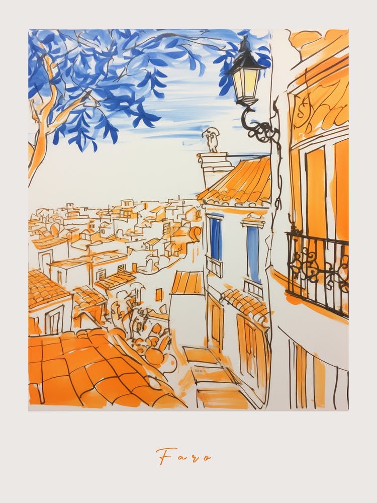 Faro Portugal Orange Drawing Poster
