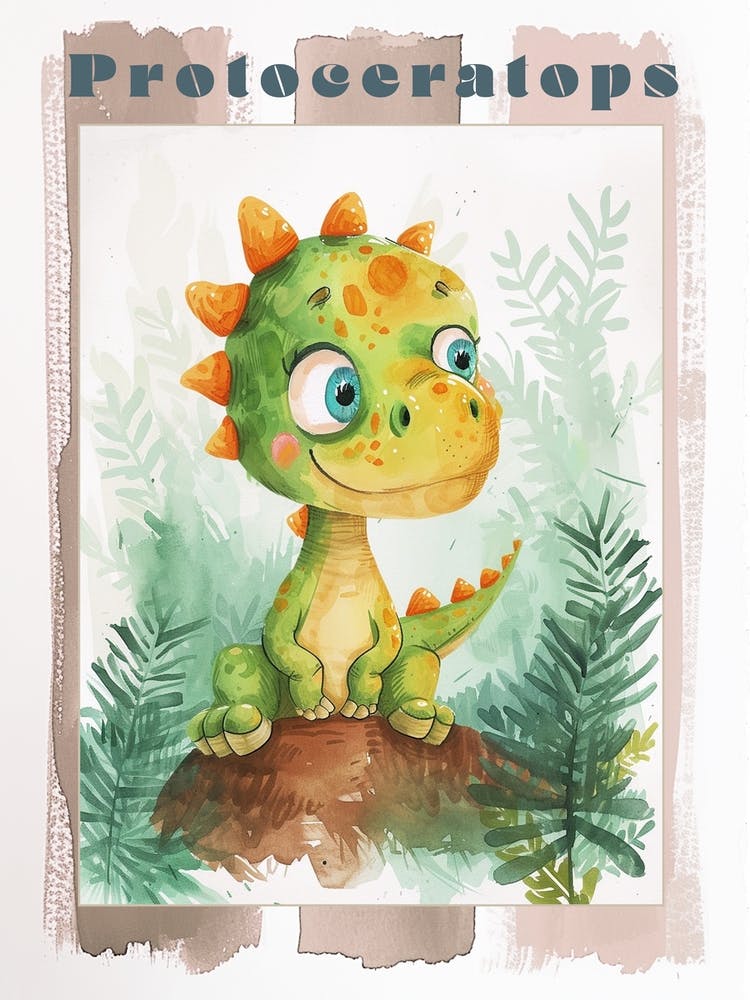 Cute Protoceratops Dinosaur Watercolour 3 Poster