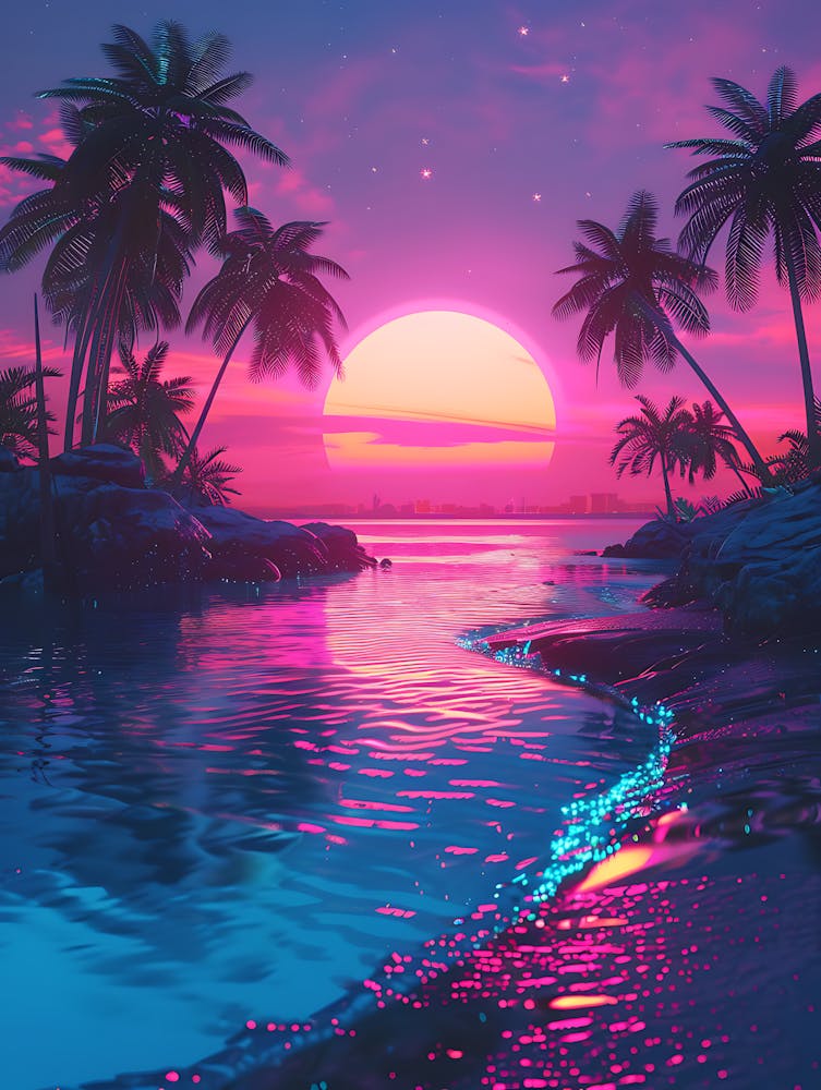 Synthwave Sunset At The Beach 12