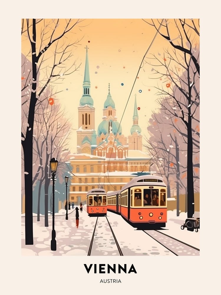 Vintage Winter-Reiseposter Wien Österreich 3