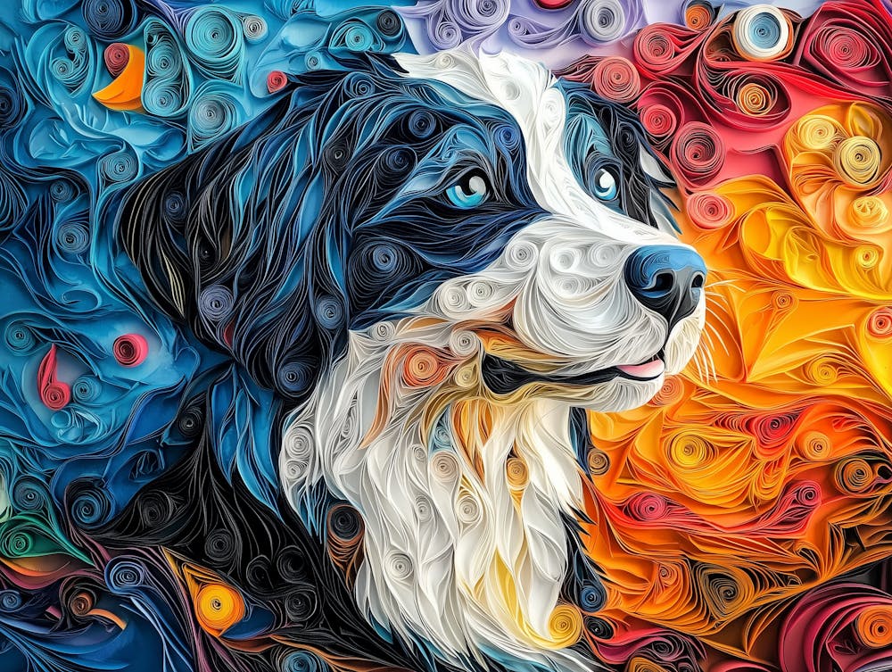 Bearded Collie Paper Quilling Dog Portrait