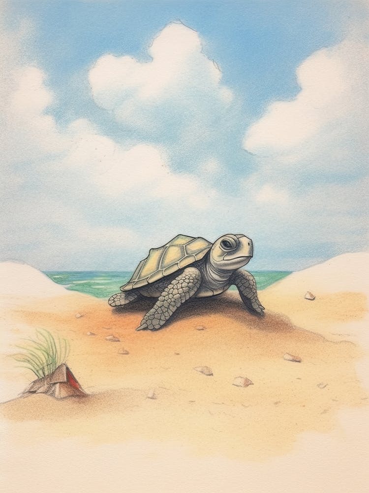 Cute Sea Turtle On The Beach Drawing 6
