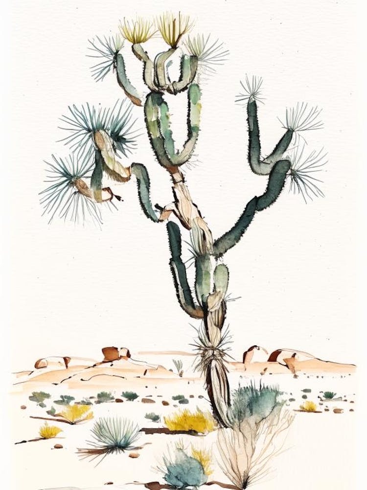 Joshua Tree By Desert Spring Minimilist Watercolour  (7)