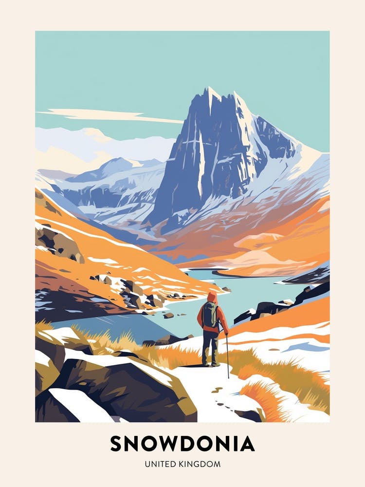 Vintage Winter Travel Poster Snowdonia National Park United Kingdom 4