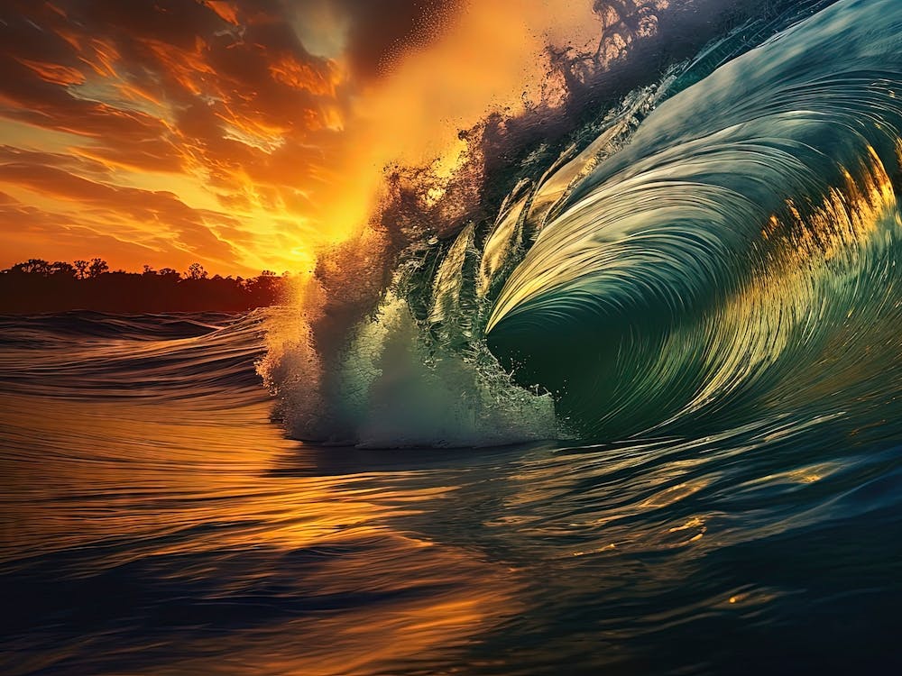 Ocean Wave At Sunset 1