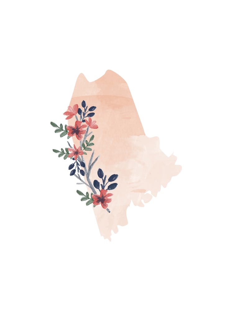 Maine Watercolor Floral State