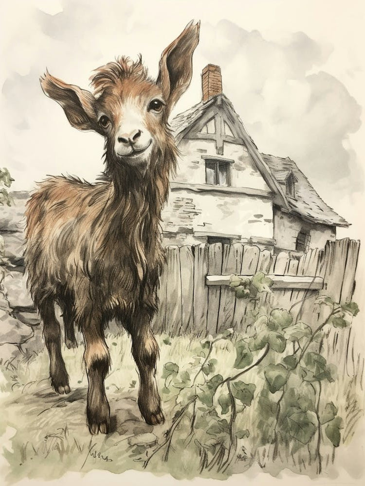 Storybook Animal Watercolour Goat 1
