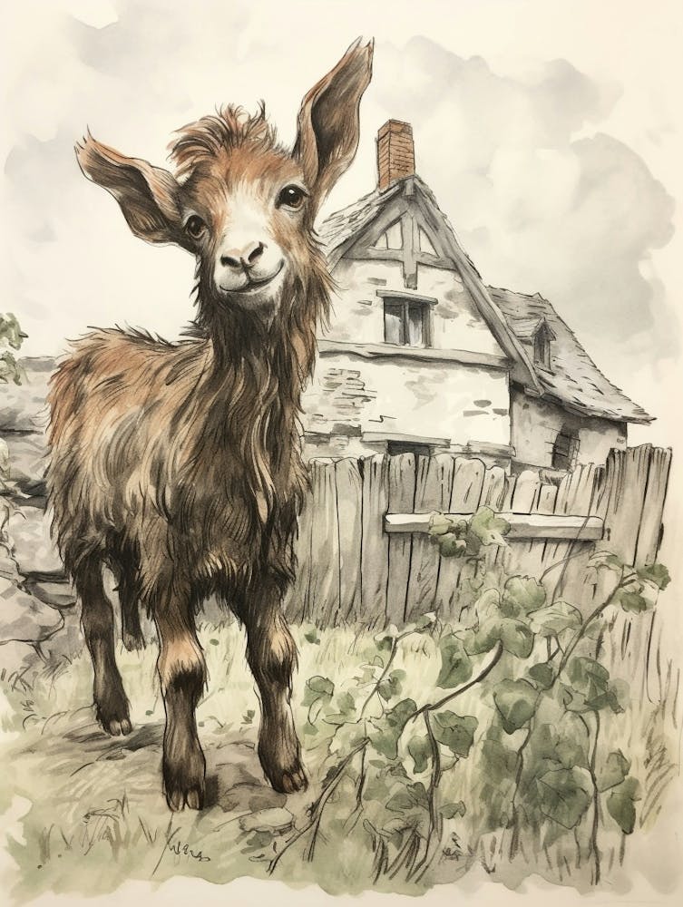 Storybook Animal Watercolour Goat 1