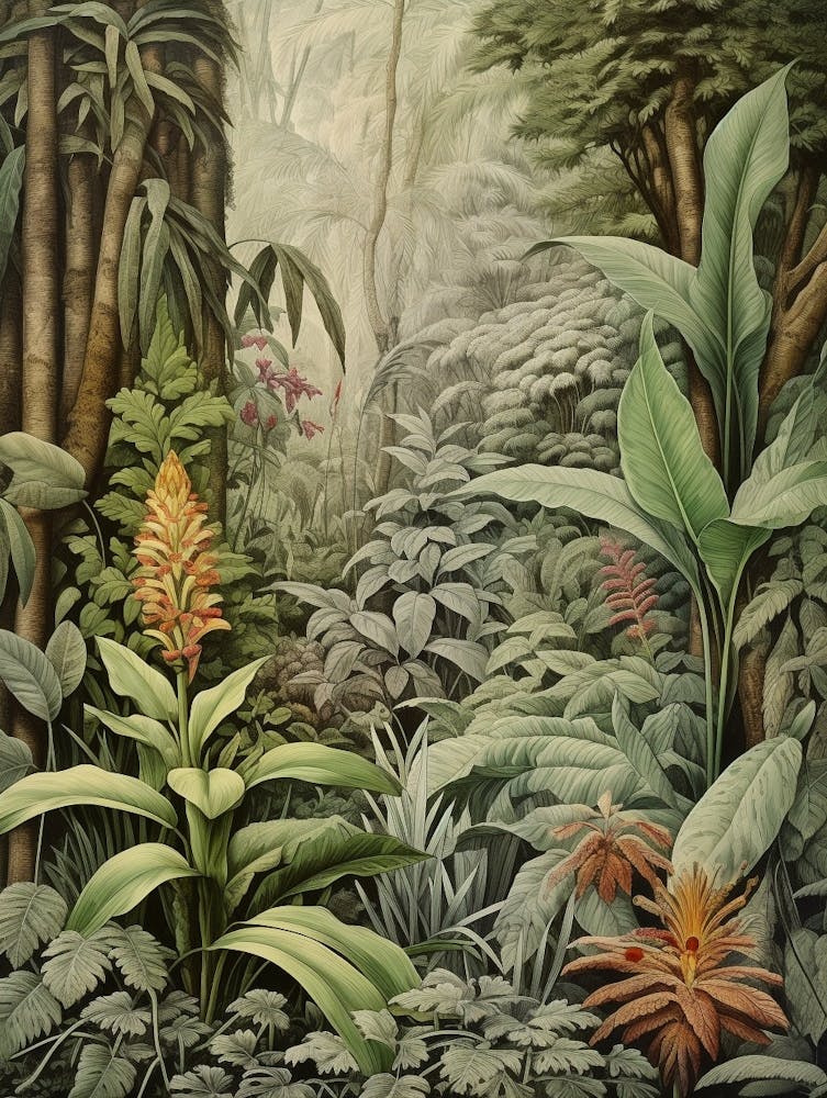 Vintage-Dschungel Botanische Illustration Ingwer 1