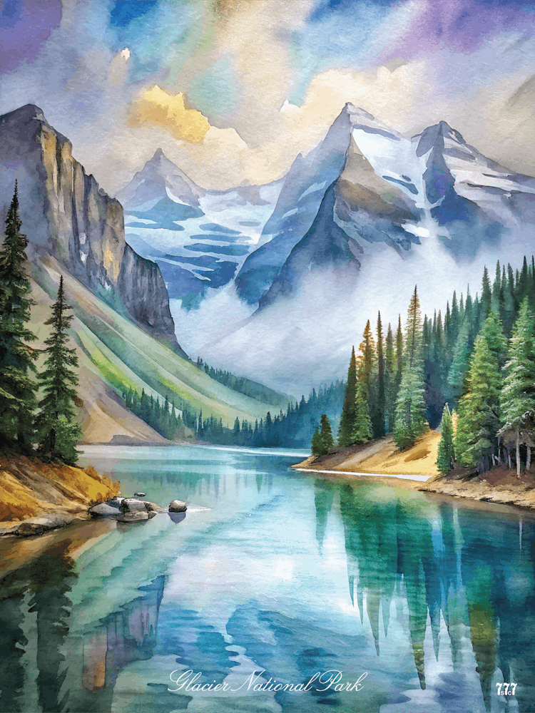 Glacier National Park Watercolor Painting