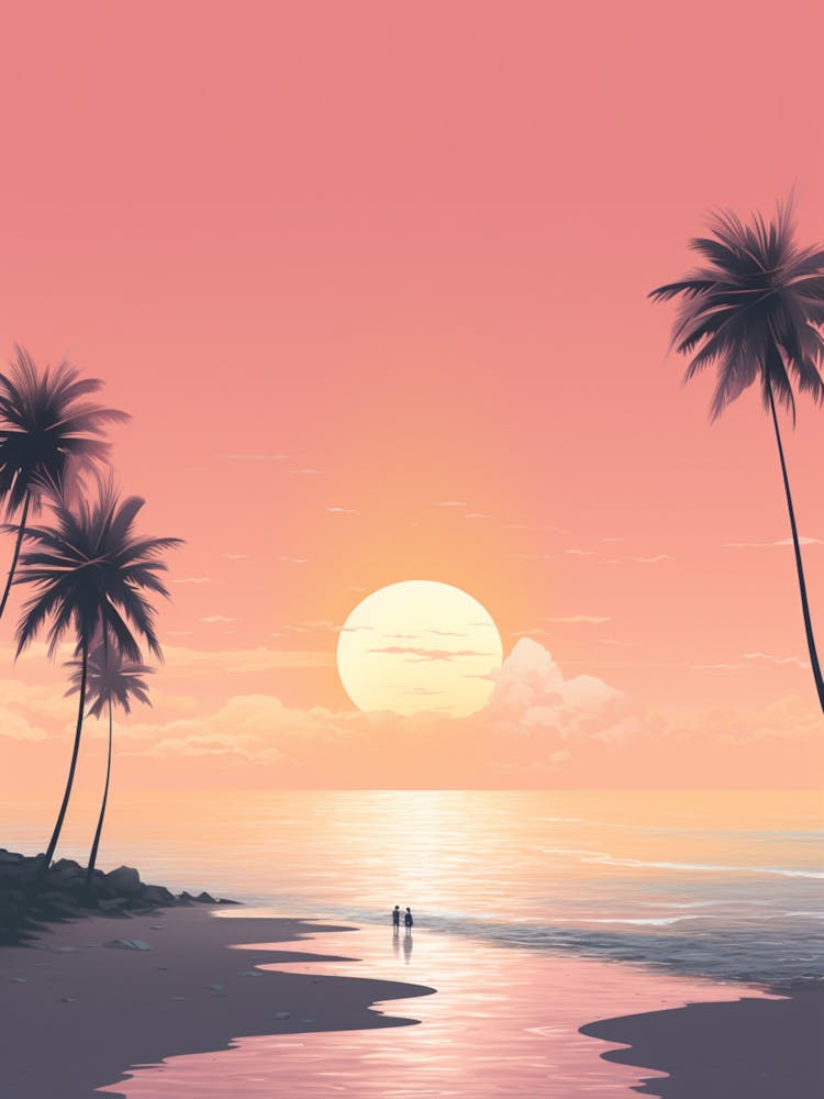 Illustration Under The Sky By The Moon In Pink Tones 2