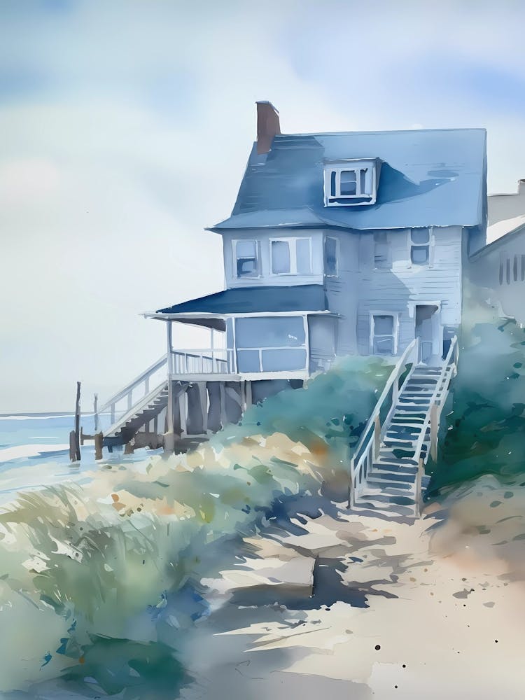 Watercolor House On The Beach