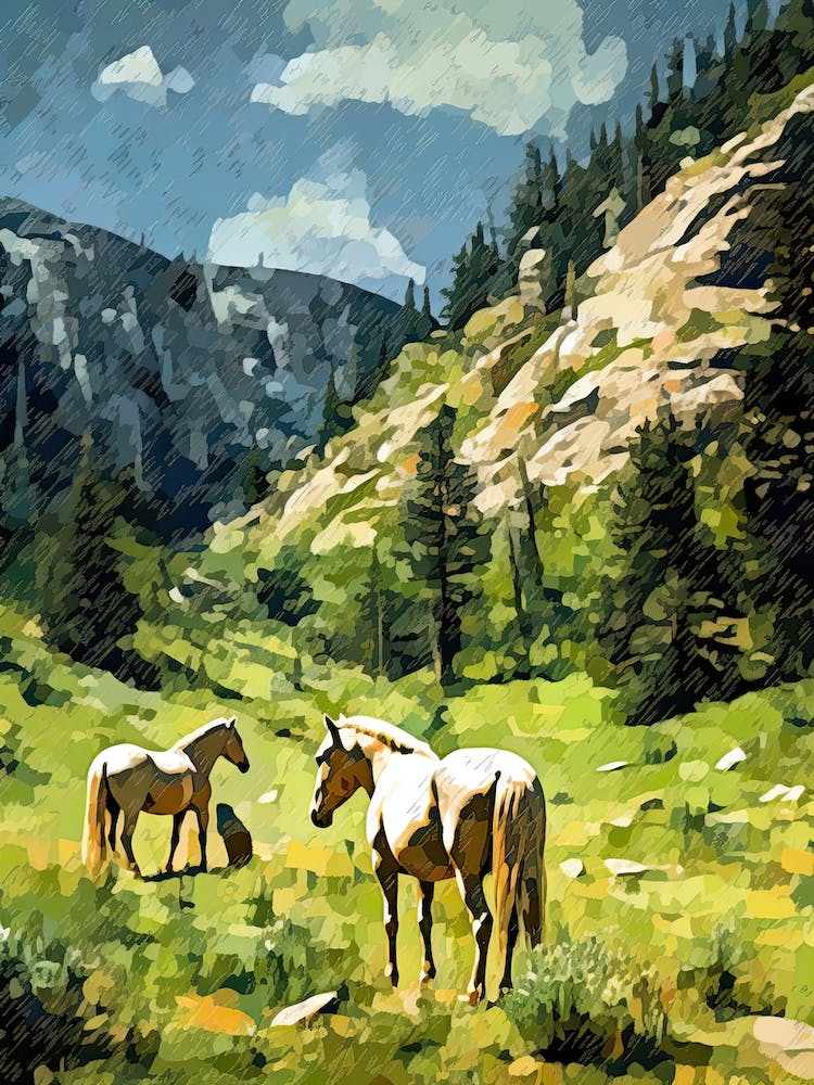Horses Painting In Rocky Mountains Colorado, Usa 3