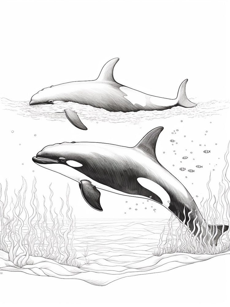 Abstract Orca Whale Pencil Drawing