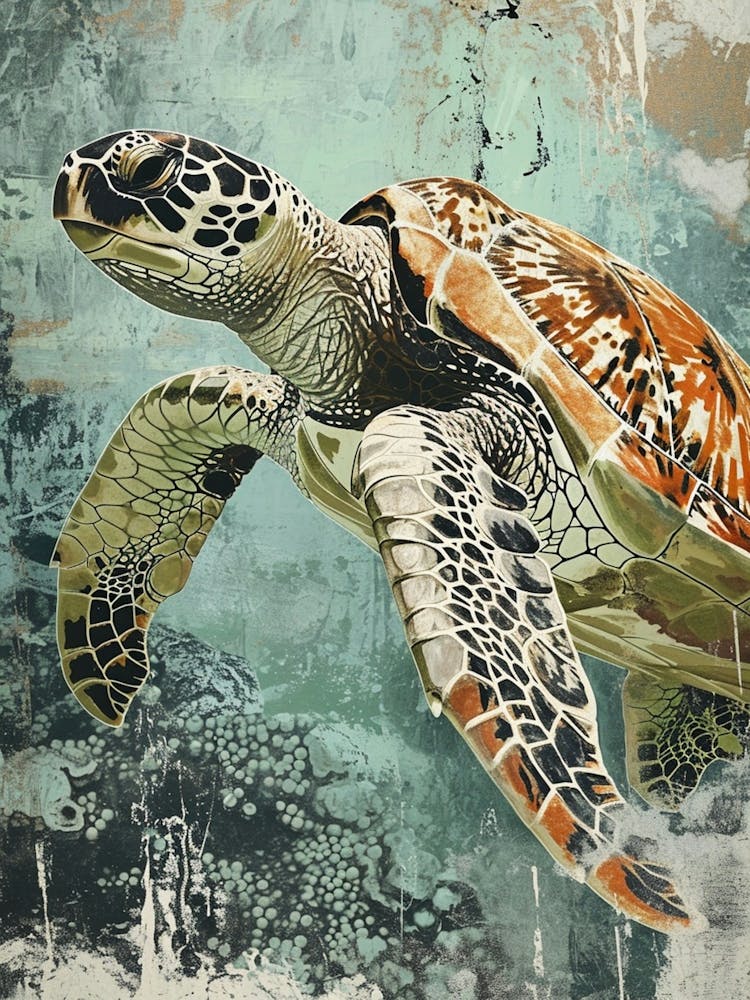 Textured Sea Turtle Swimming Painting 6