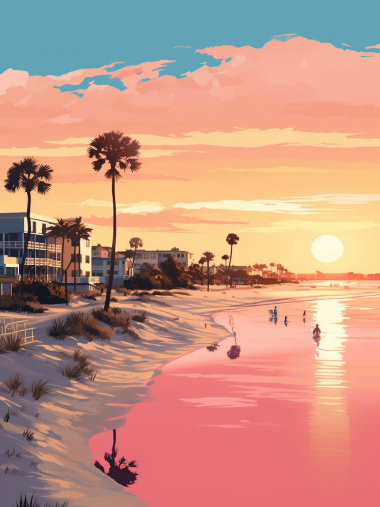 An Illustration In Pink Tones Of  Gulfport Beach Mississippi 2