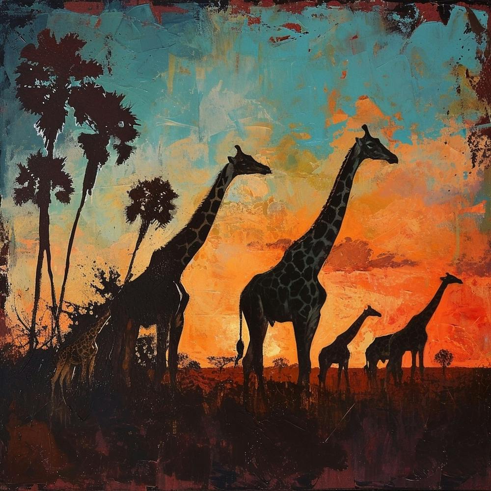 Silhouettes de Girafes Au Coucher du Soleil 3