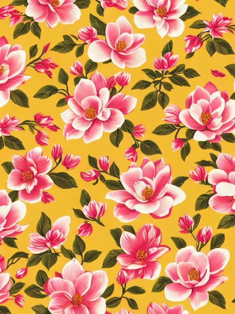 Magnolia Floral Print Retro Pattern Flower