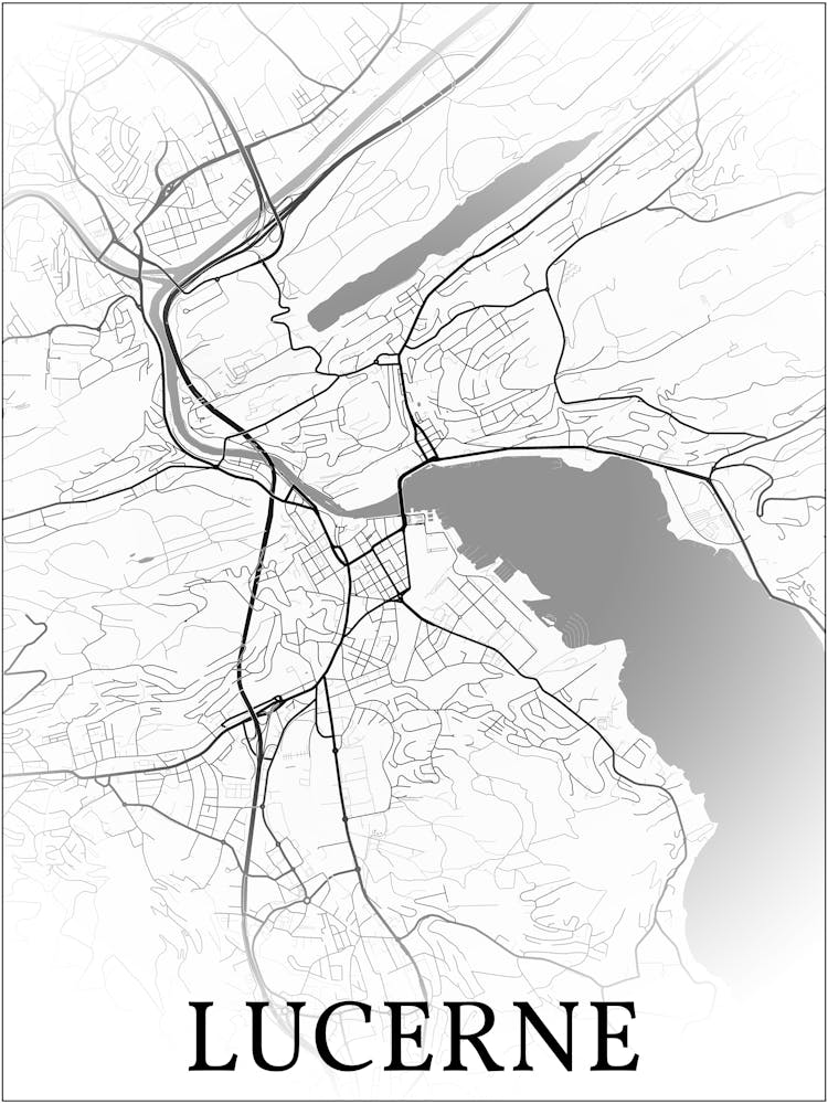 Lucerne, Switzerland, City Map, Black And White Fade Design