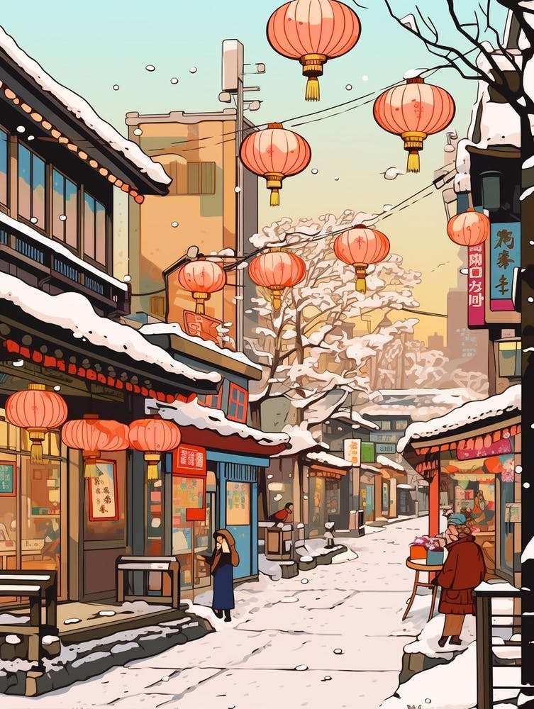 Vintage Winter-Reiseillustration Tokyo Japan 1
