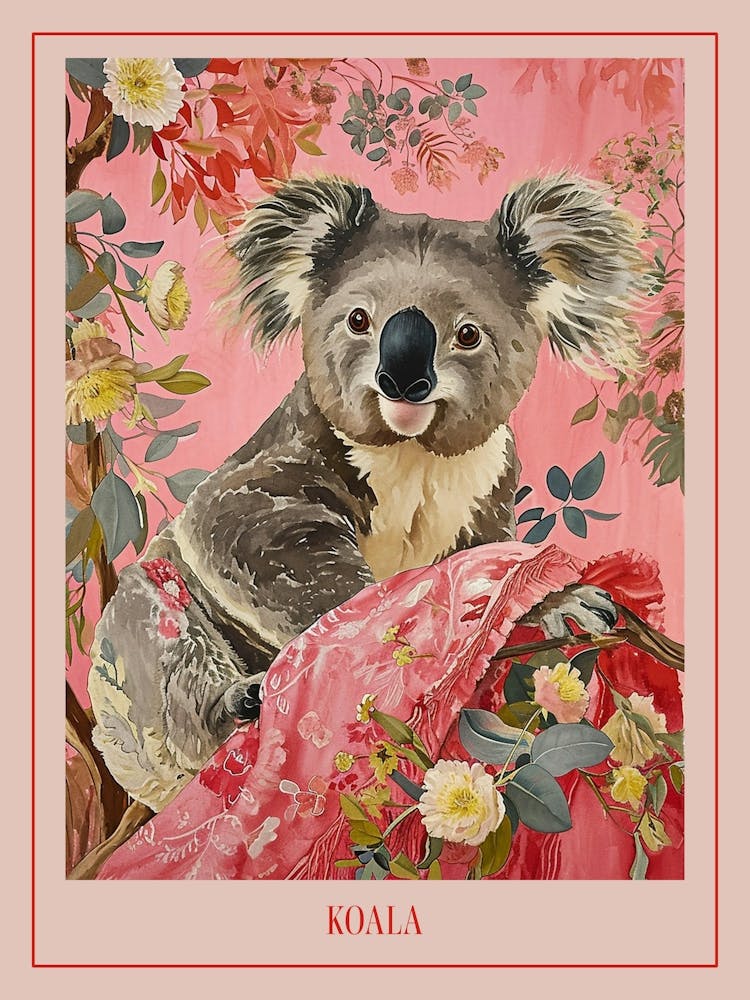 Floral Animal Painting Koala 1 Poster