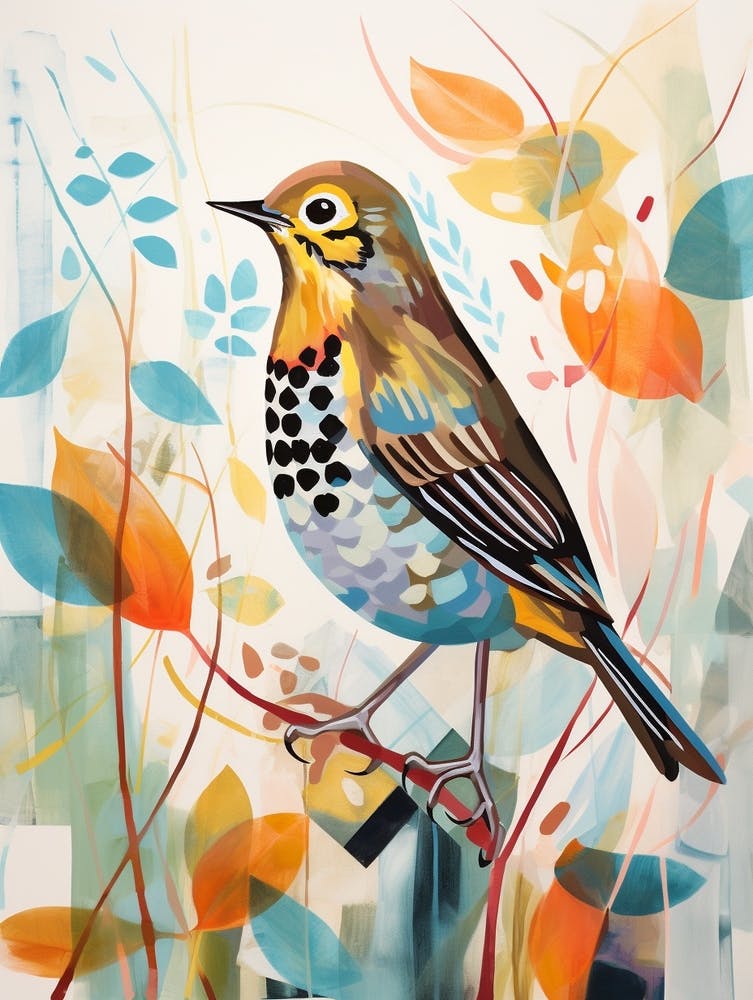 Bird Painting Collage Hermit Thrush 2