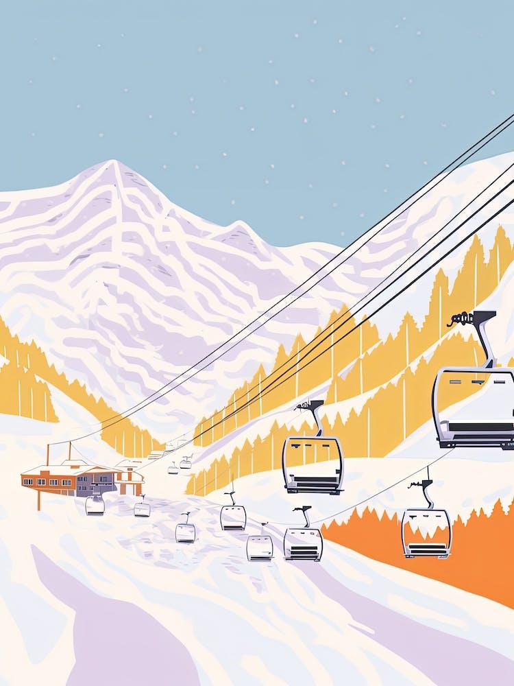 Andermatt   Switzerland, Ski Resort Pastel Colours Illustration 1