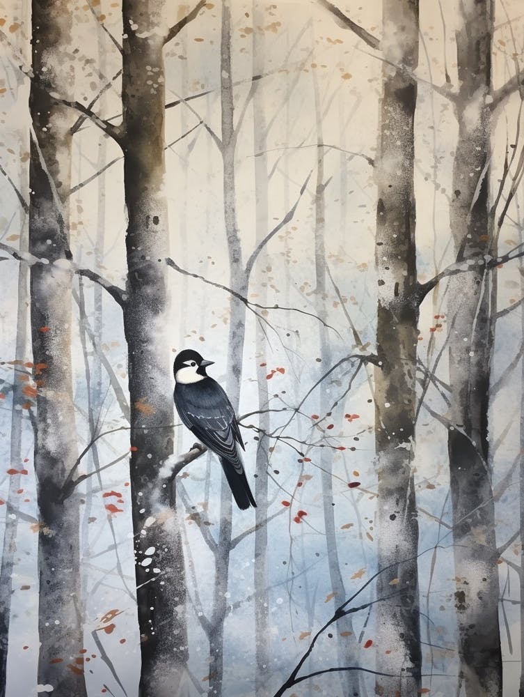 Winter Watercolour Woodpecker 3