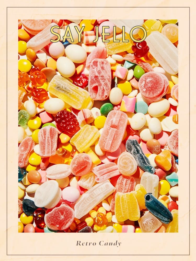 Affiche Motif Bonbons Arc-en-ciel Rétro