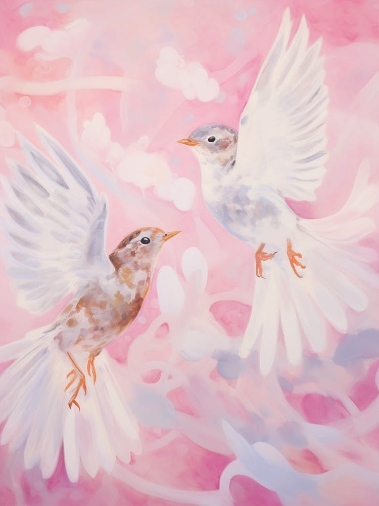 Pink Ethereal Bird Painting Hermit Thrush 3