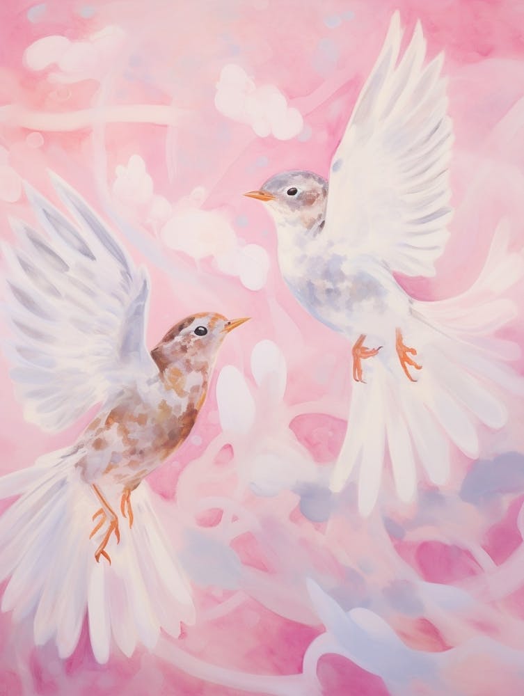 Pink Ethereal Bird Painting Hermit Thrush 3
