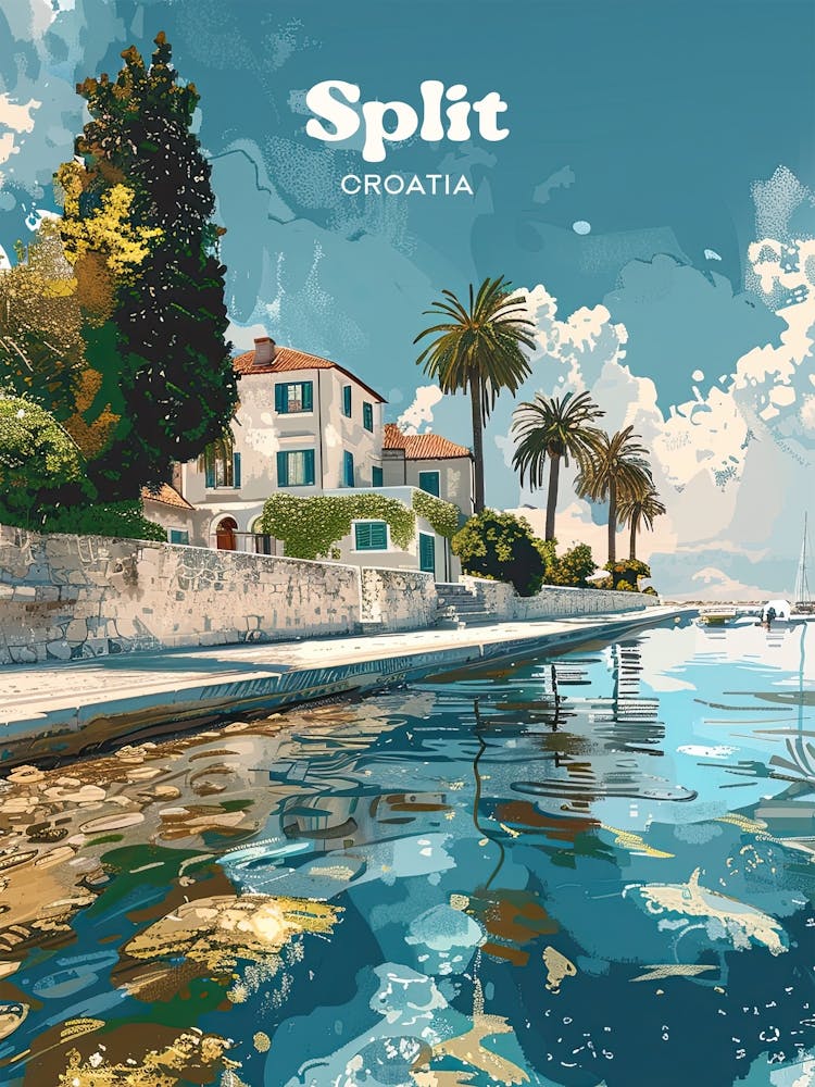 Split Croatia Adriatic Sea Travel Illustration
