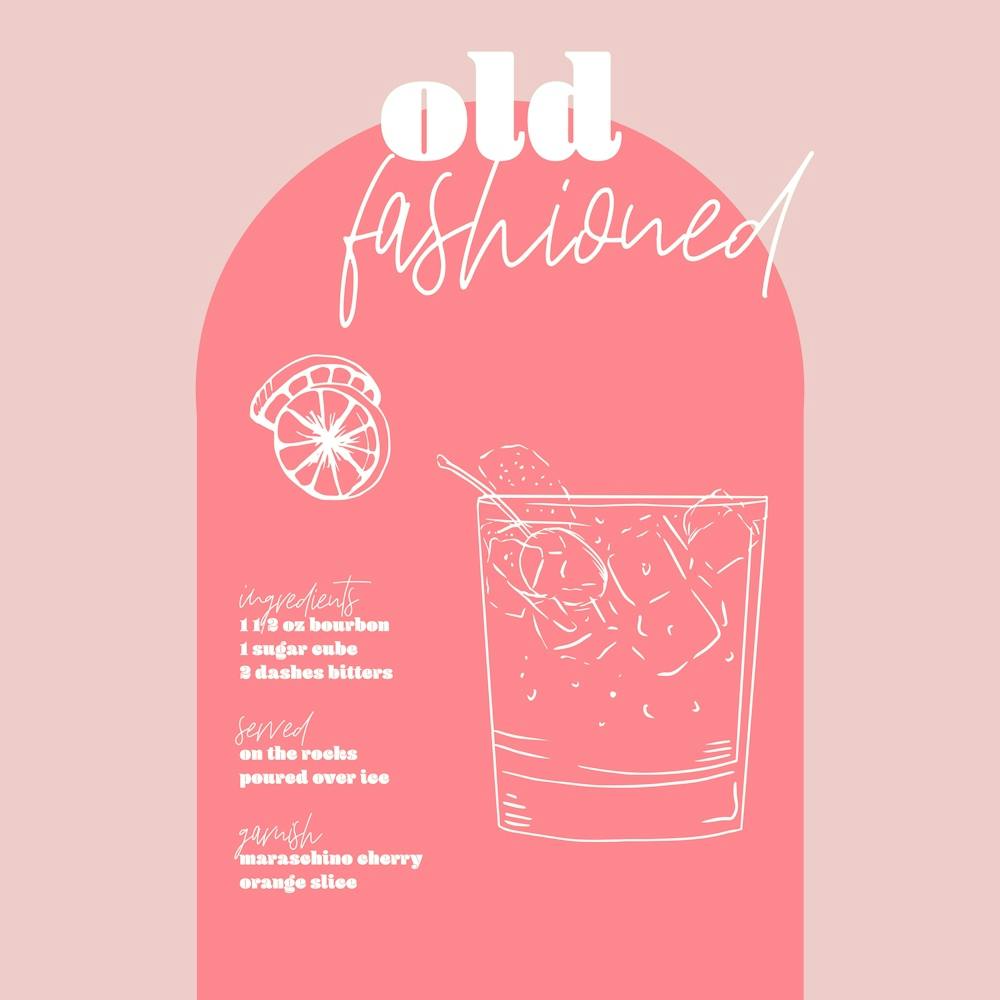 Vintage Retro Inspired Old Fashioned Recipe Pink And Dark Pink Square