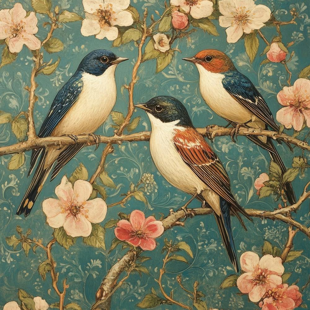 Three Birds On A Branch Art 9