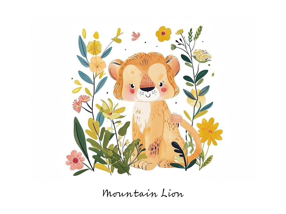 Little Floral Mountain Lion 4 Poster