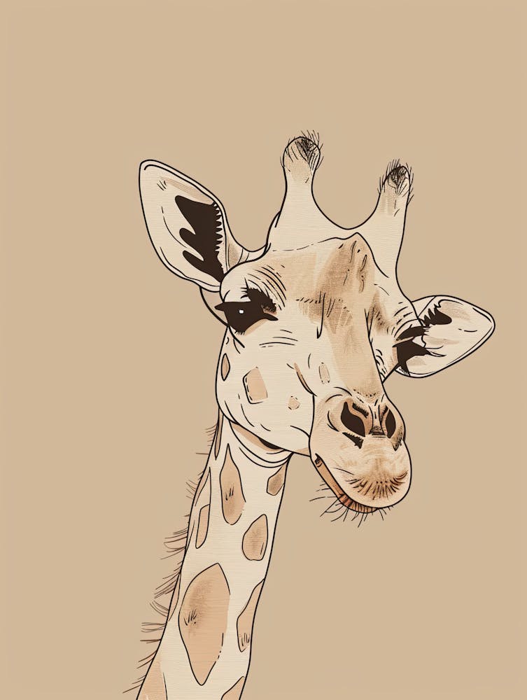 Giraffe - Boho, Line Art