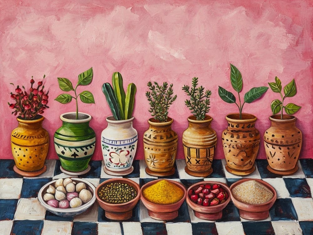Potted Herbs & Spices Checkboard