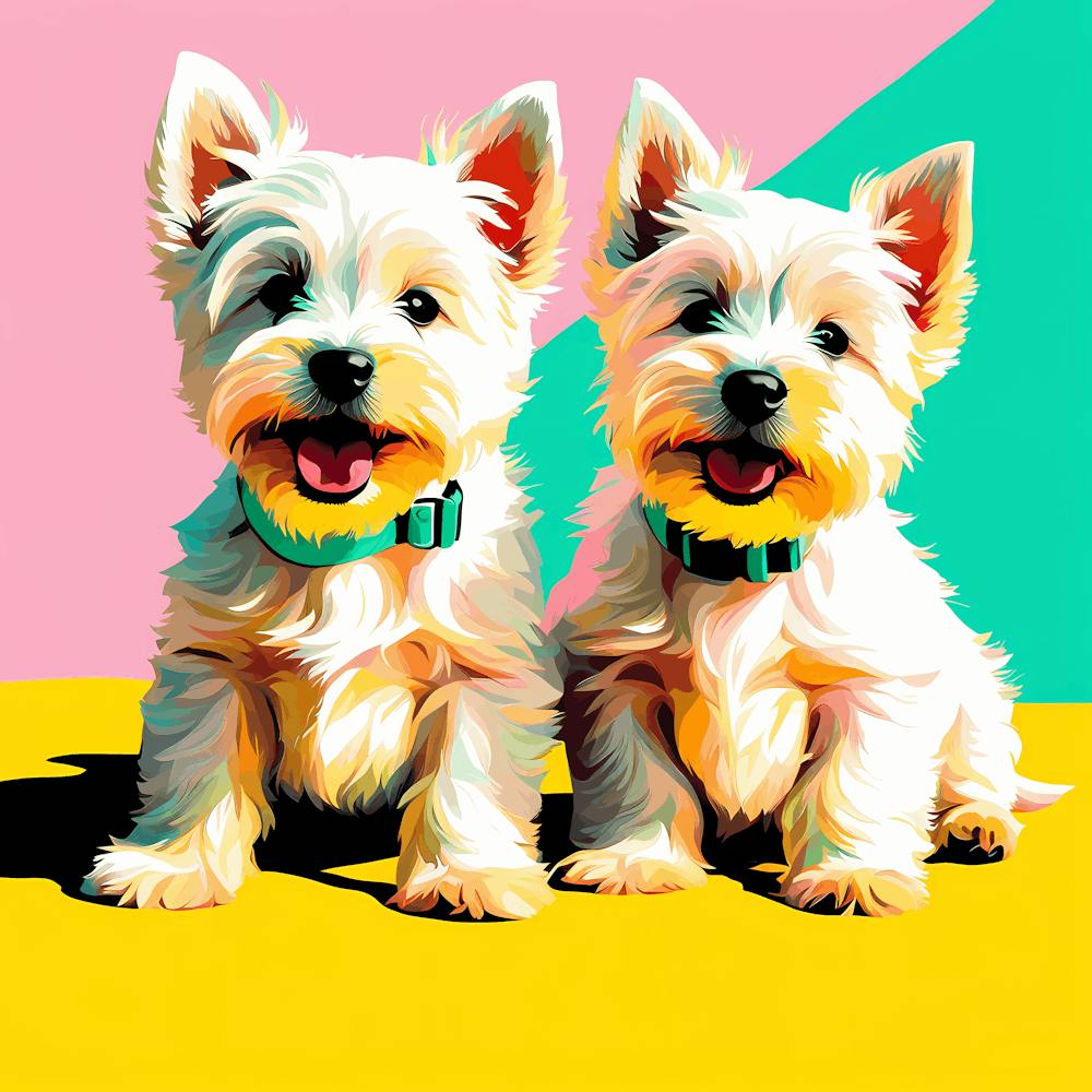 West Highland White Terrier Pups, This Contemporary art brings POP Art and Flat Vector Art Together, Colorful Art, Animal Art, Home Decor, Kids Room Decor, Puppy Bank - 162nd
