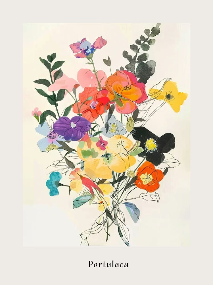 Portulaca 3 Collage Flower Bouquet Poster