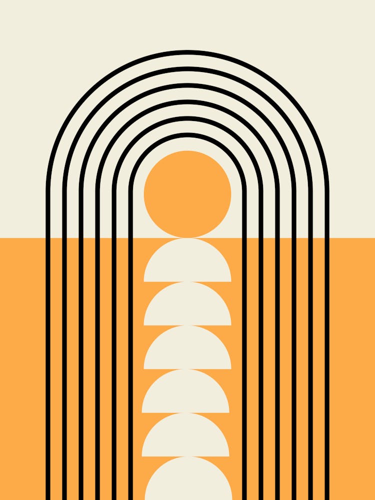 Sunrise Sunset Midcentury Modern Geometric Abstract 11 In Black Gold Yellow 01
