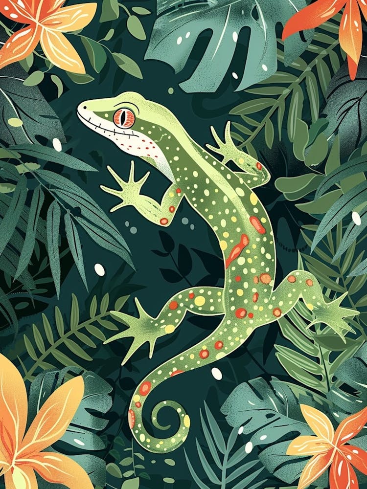 Forest Green Moorish Gecko Abstract Modern Illustration 6