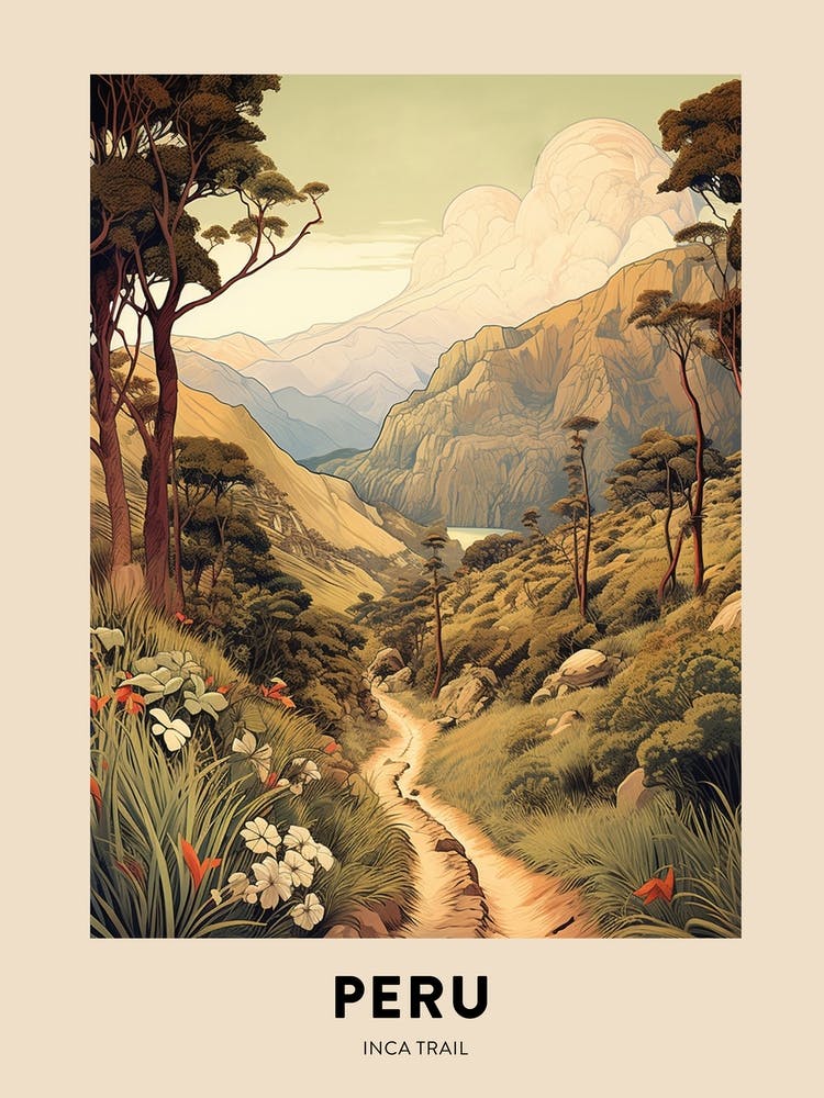 Inca Trail Peru 1 Vintage Hiking Travel Poster