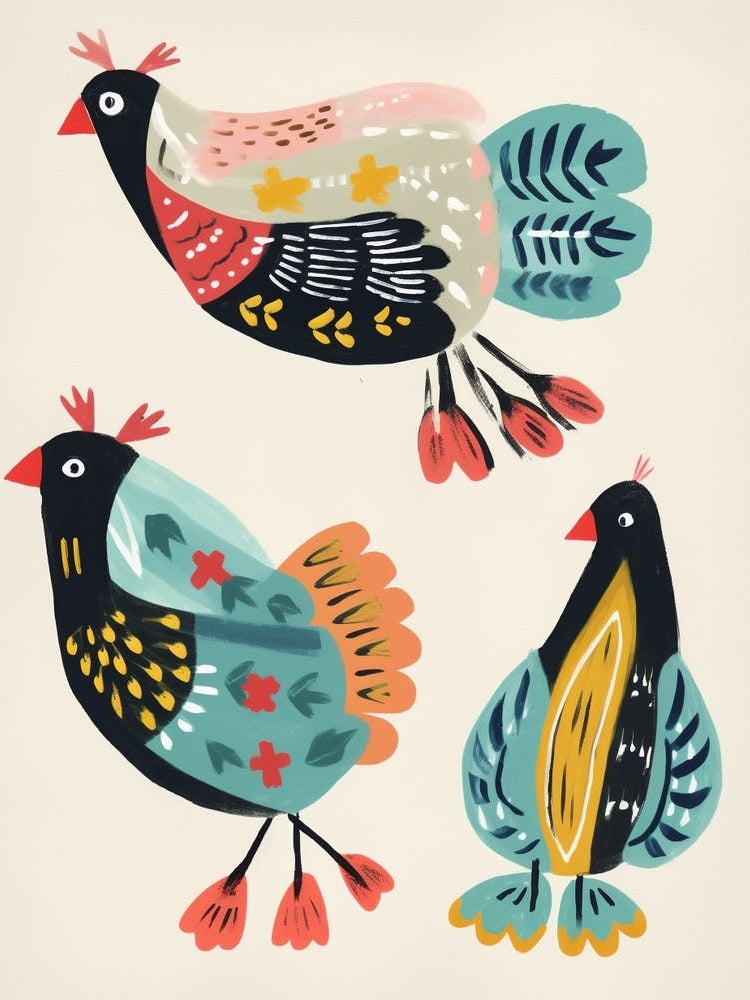 Folk Style Bird Painting Chicken 1