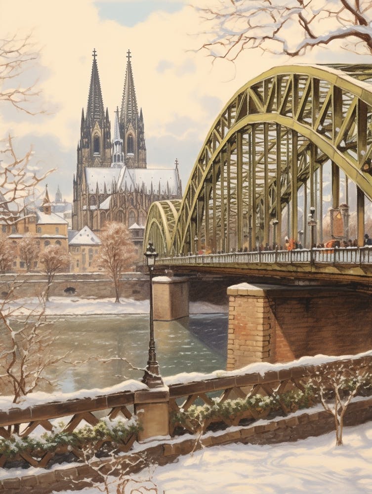 Vintage Winter Illustration Cologne Germany 1