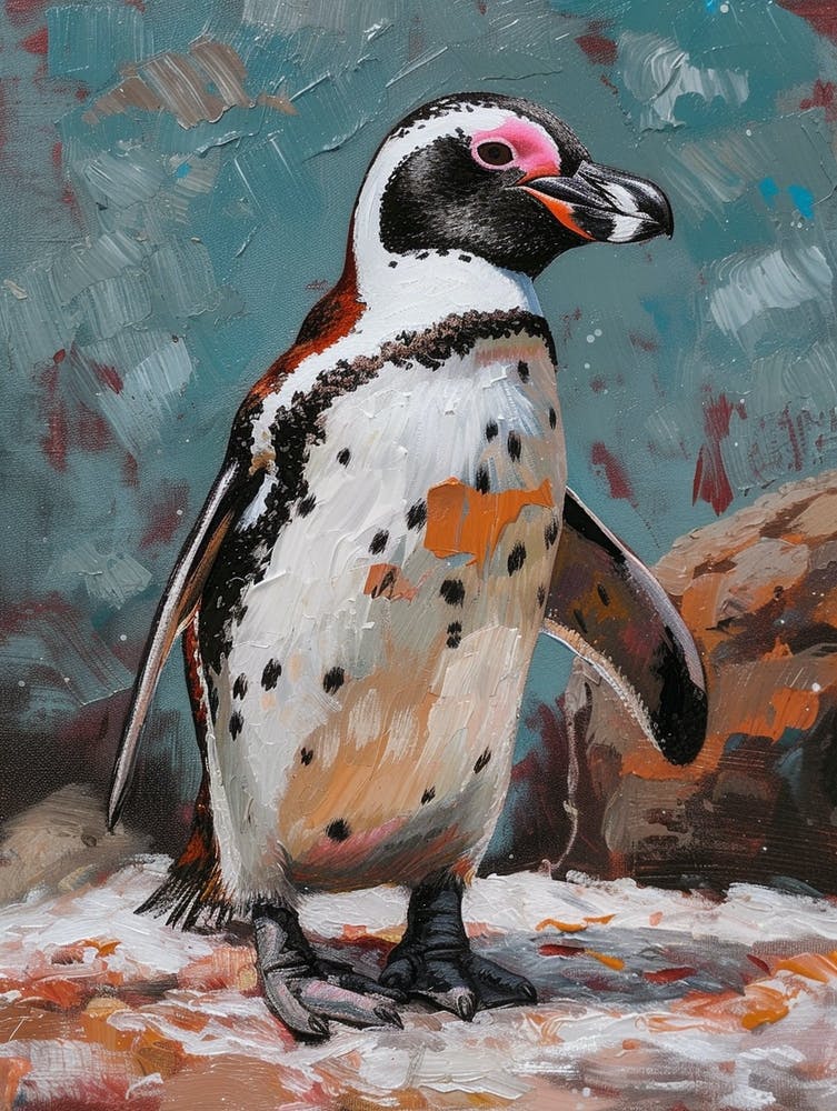 African Penguin Bartolom Island Oil Painting 3